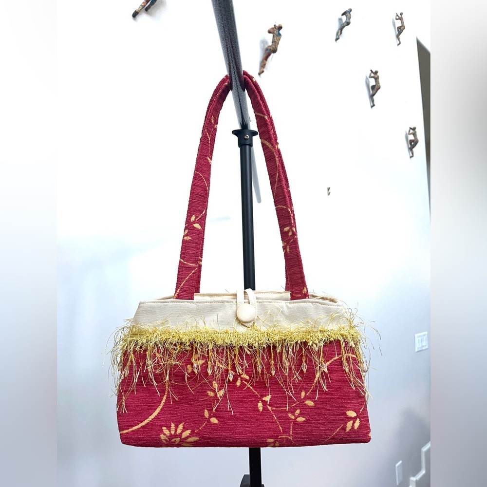 NWOT Whimsical Red, Off White, Yellow & Gold Women's Beaded Handbag - handsewn!